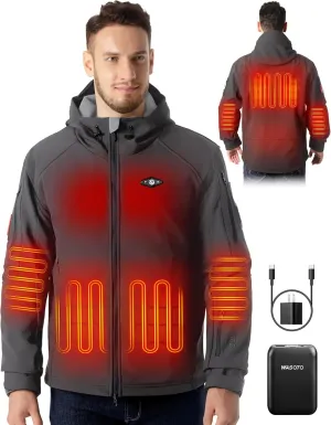 Heated Jackets for Men With 16000mAh Battery Pack Included Windproof Water Resistant Mens Heated Jacket with Foldable Hood (Grey, XL)