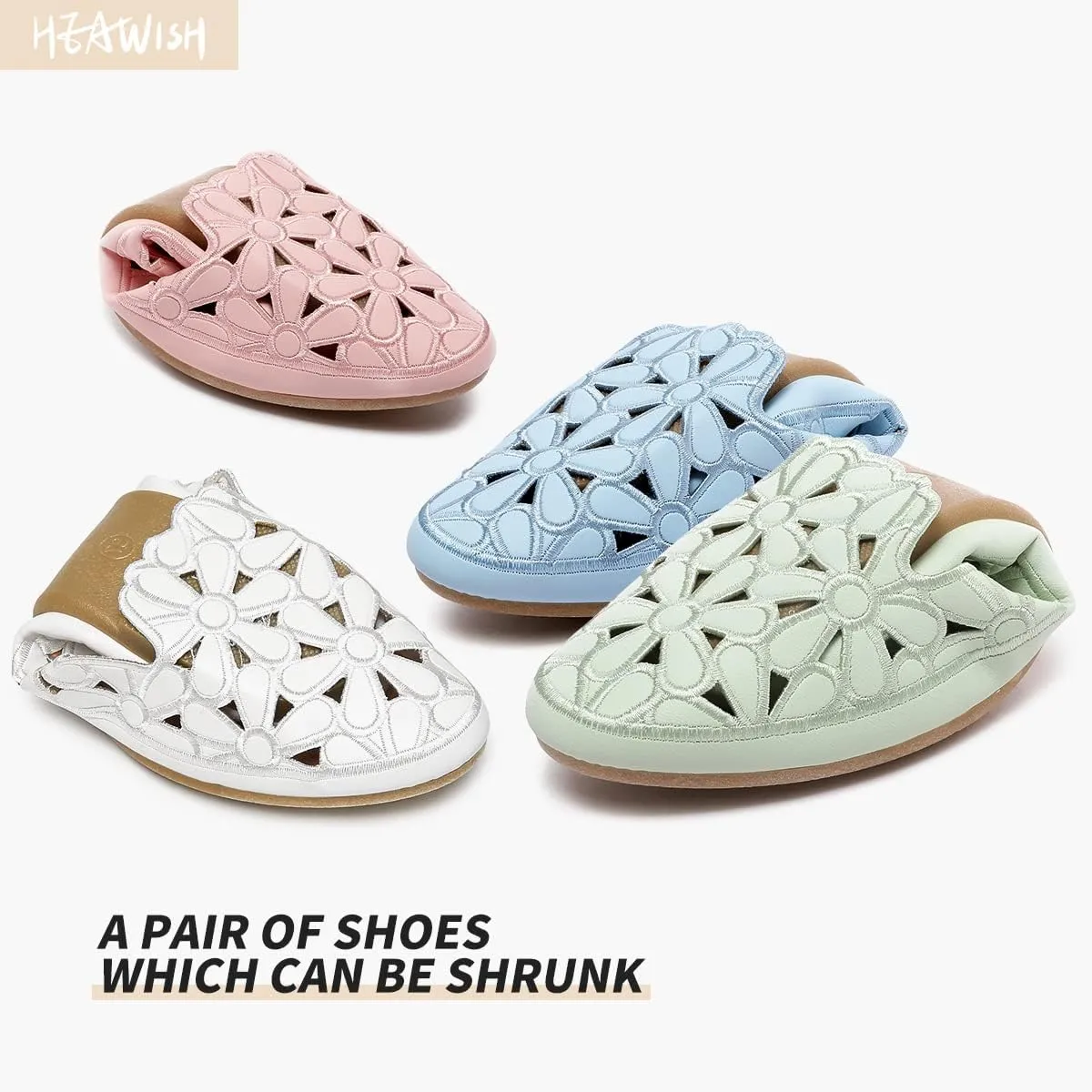 HEAWISH Women's Floral Ballet Flats for Women Black Beige Slip On Flowers PU Leather Round Toe Dress Shoes