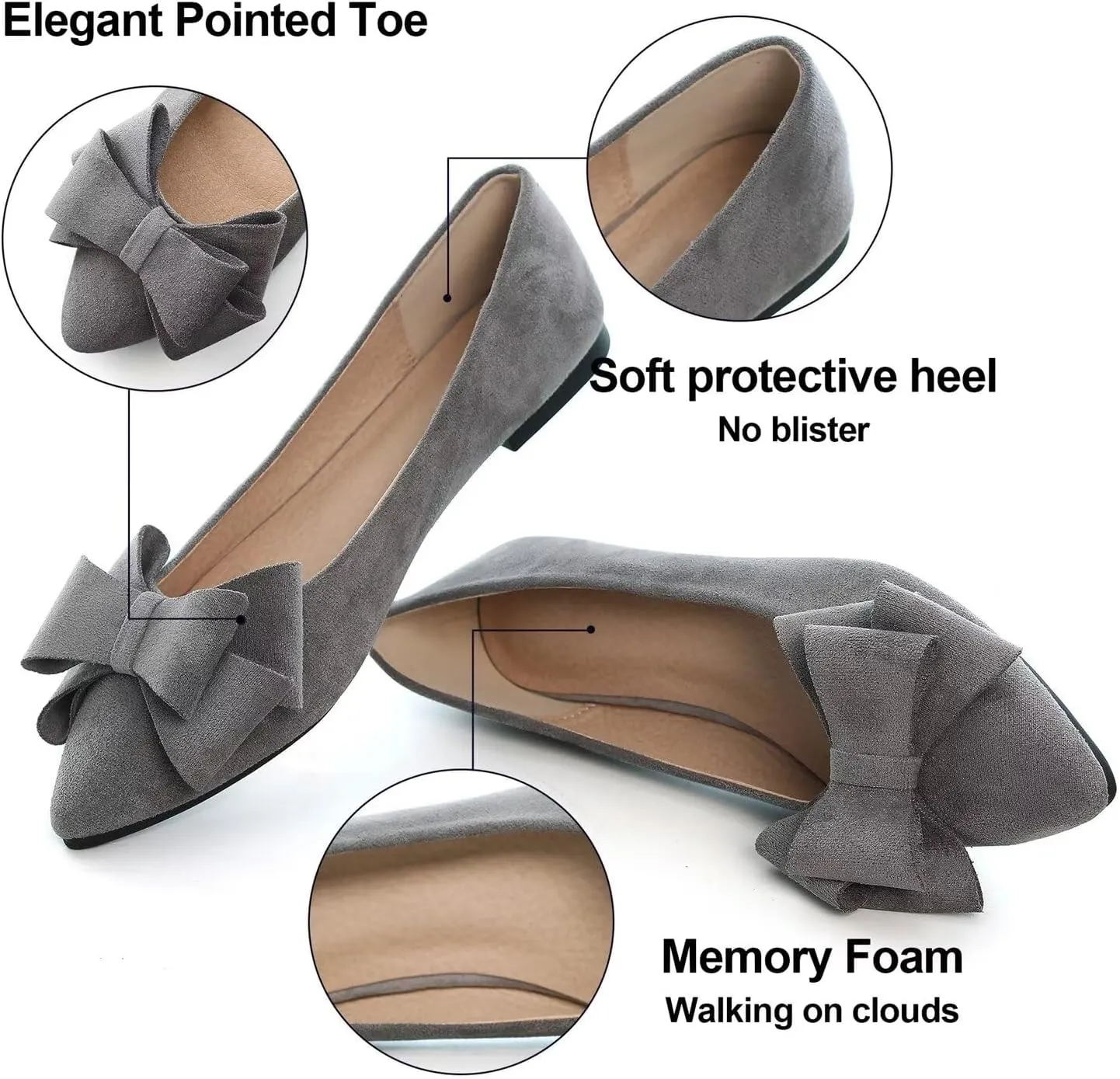 Hee grand Flats for Women Dressy Pointy Toe Ballet Flats Lightweight Foldable Slip on Loafers Soft Leather Comfortable Work Flats