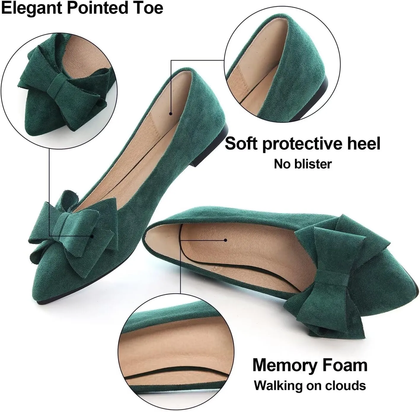 Hee grand Flats for Women Dressy Pointy Toe Ballet Flats Lightweight Foldable Slip on Loafers Soft Leather Comfortable Work Flats