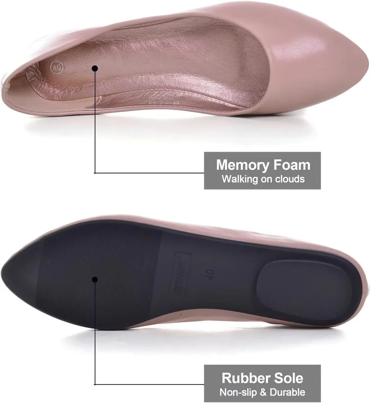 Hee grand Flats for Women Dressy Pointy Toe Ballet Flats Lightweight Foldable Slip on Loafers Soft Leather Comfortable Work Flats