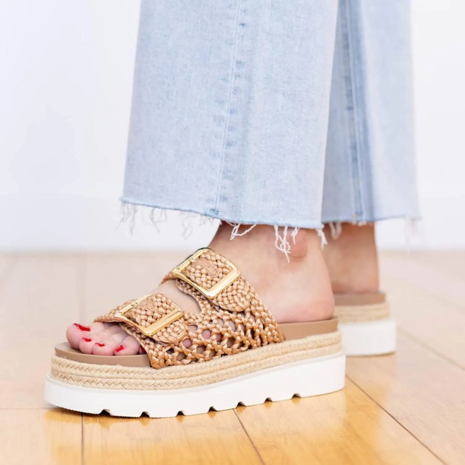 heelchic Platform Sandals Women, Chunky Platform Wedges with Arch Support, Big Buckle Casual Open Toe Slide Sandals