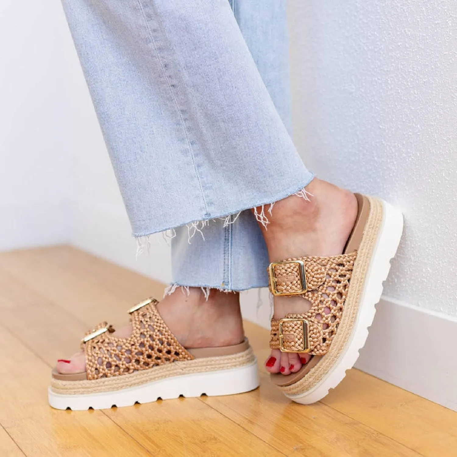 heelchic Platform Sandals Women, Chunky Platform Wedges with Arch Support, Big Buckle Casual Open Toe Slide Sandals