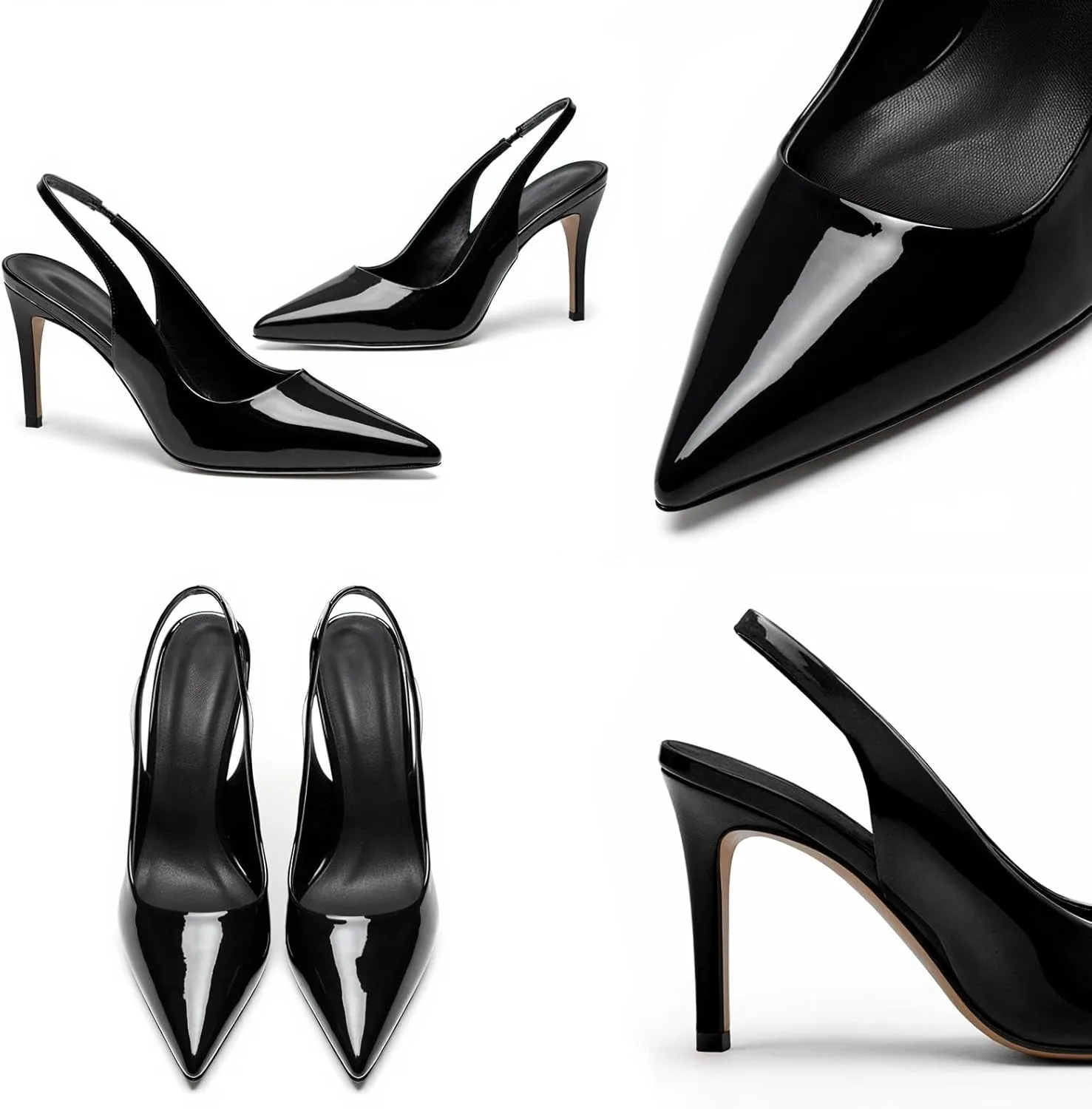 heelchic Slingback Heels for Women Pointed Toe Stiletto Heel Closed Toe Pumps Slip on High Heels 2.95 inch Dress Pumps