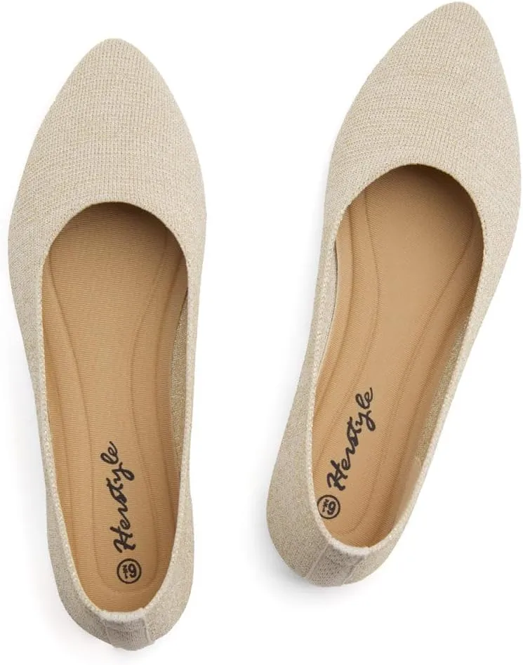 Herstyle Women's Pointed Toe Ballet Flats - Knit Slip-On Flat Shoes, Dressy & Comfortable Work Flats, Foldable for Office, Party & Daily Wear (2025 Trend)