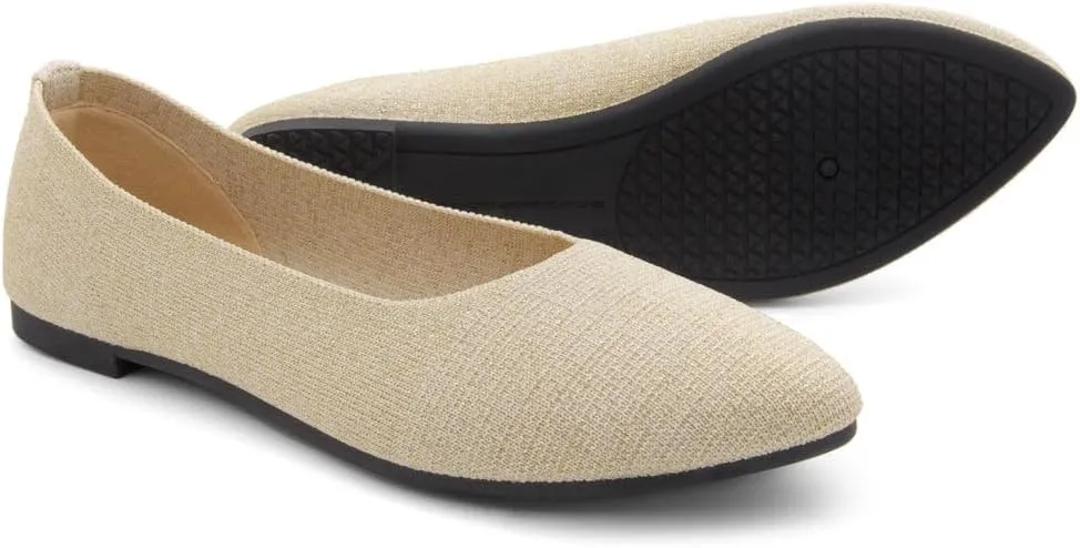 Herstyle Women's Pointed Toe Ballet Flats - Knit Slip-On Flat Shoes, Dressy & Comfortable Work Flats, Foldable for Office, Party & Daily Wear (2025 Trend)