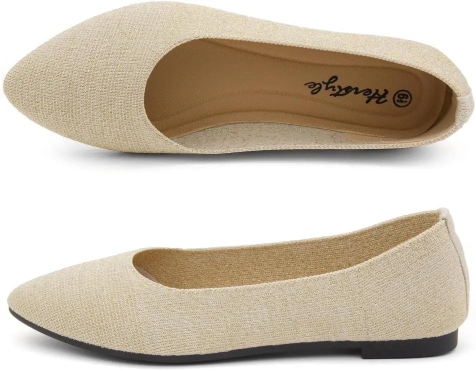 Herstyle Women's Pointed Toe Ballet Flats - Knit Slip-On Flat Shoes, Dressy & Comfortable Work Flats, Foldable for Office, Party & Daily Wear (2025 Trend)