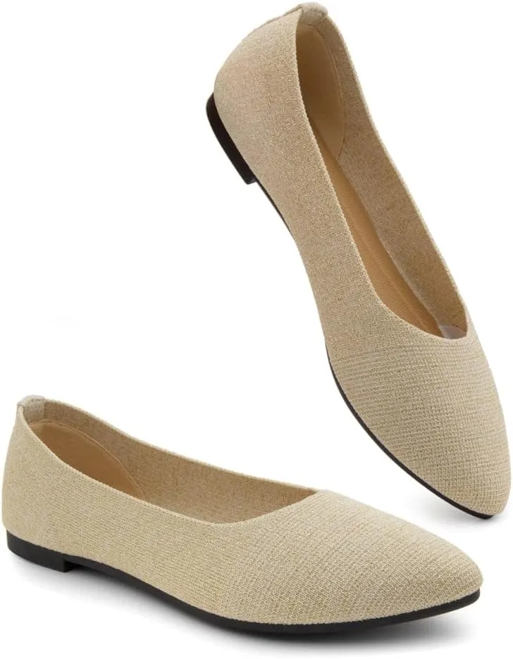 Herstyle Women's Pointed Toe Ballet Flats - Knit Slip-On Flat Shoes, Dressy & Comfortable Work Flats, Foldable for Office, Party & Daily Wear (2025 Trend)