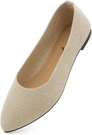 Herstyle Women's Pointed Toe Ballet Flats - Knit Slip-On Flat Shoes, Dressy & Comfortable Work Flats, Foldable for Office, Party & Daily Wear (2025 Trend)