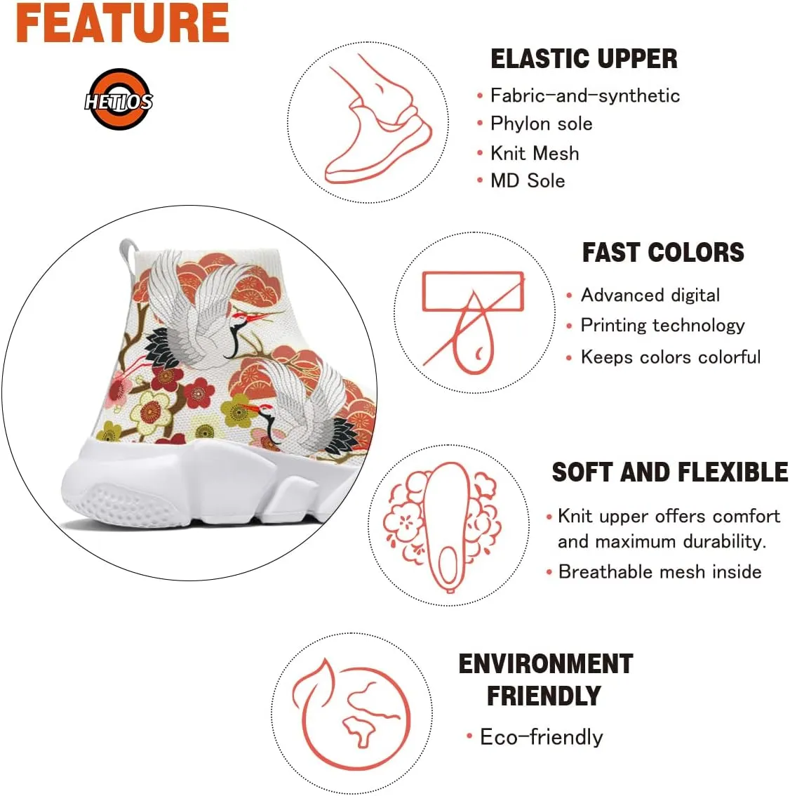 Hetios Mens Fashion Sock Sneakers Womens Walking Shoes Bird Painted Comfort Soft