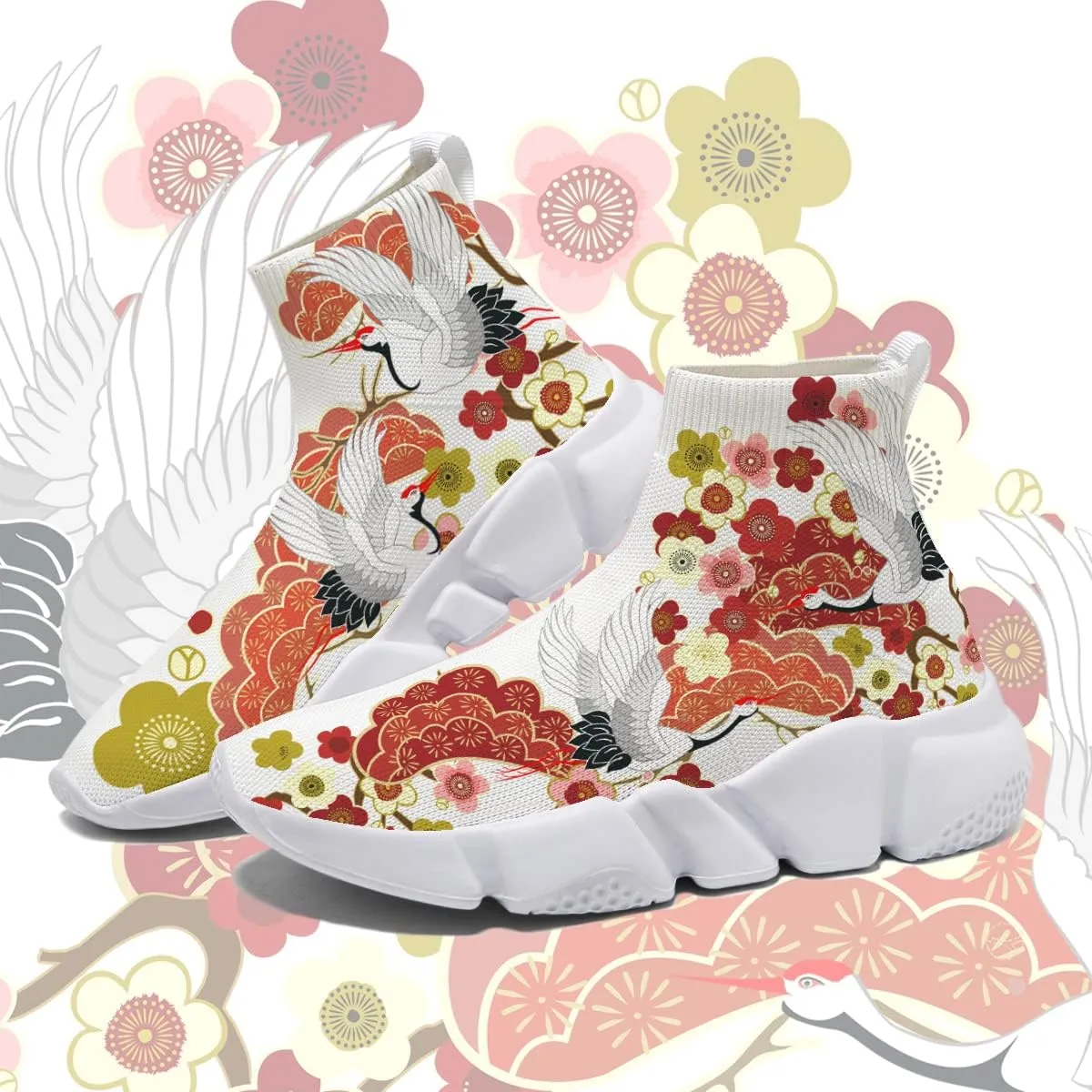Hetios Mens Fashion Sock Sneakers Womens Walking Shoes Bird Painted Comfort Soft