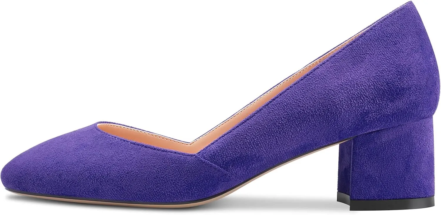 HEUIVZAR Pumps for Women Slip-on Round Toe Block Chunky Low Heel Shopping Vacation Classic Suede 2 Inch