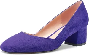 HEUIVZAR Pumps for Women Slip-on Round Toe Block Chunky Low Heel Shopping Vacation Classic Suede 2 Inch