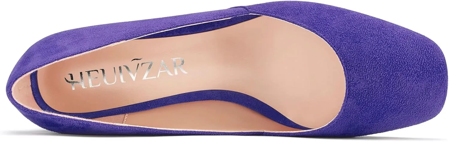 HEUIVZAR Pumps for Women Slip-on Round Toe Block Chunky Low Heel Shopping Vacation Classic Suede 2 Inch