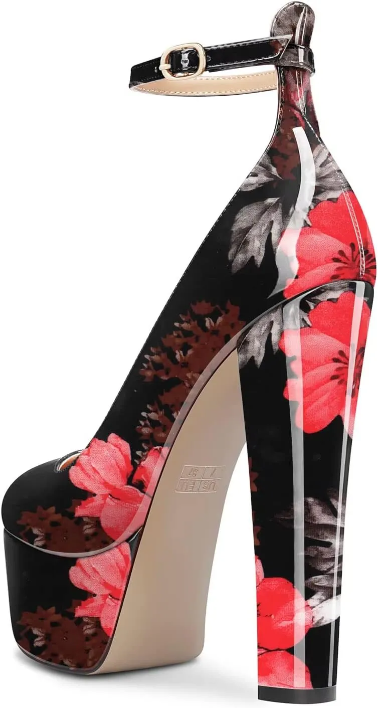 HEUIVZAR Women High Platform Chunky Block Heel Close Toe Pumps Ankle Strap Party Dress 5.9 Inches Heels