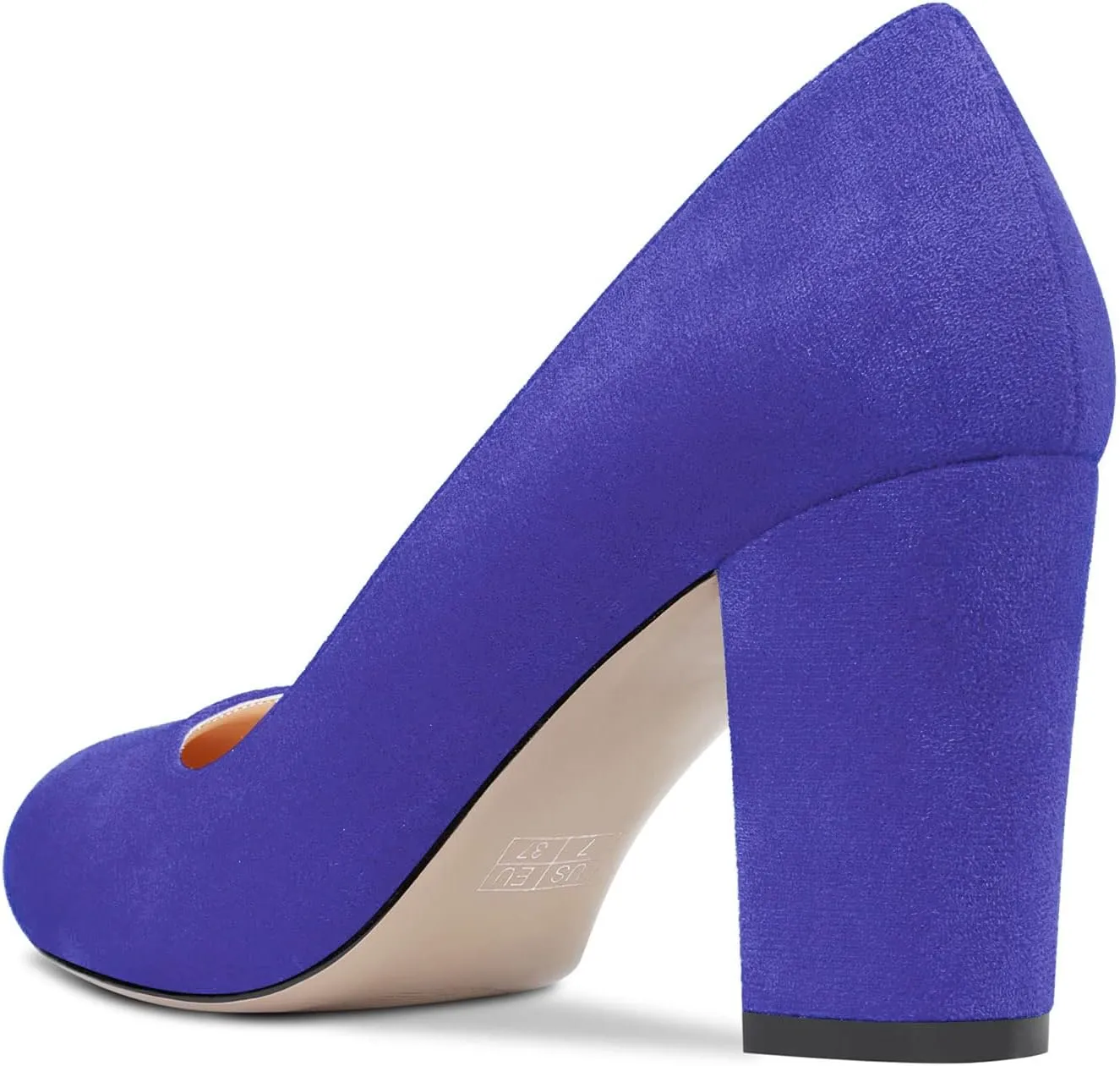 HEUIVZAR Women Pumps Round Toe Block Chunky Mid Heel Slip-on Dress Shoes Suede 3 Inch