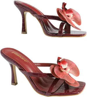 High Heel Sandals for Women – Strappy Spring Heels with Floral Toe Detail for Women, Elegant Party & Casual Shoes for Summer
