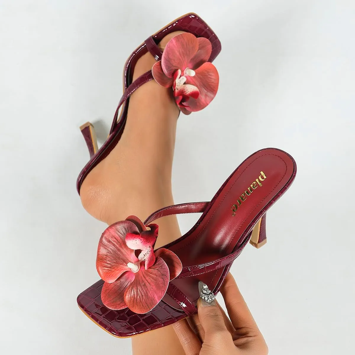 High Heel Sandals for Women – Strappy Spring Heels with Floral Toe Detail for Women, Elegant Party & Casual Shoes for Summer