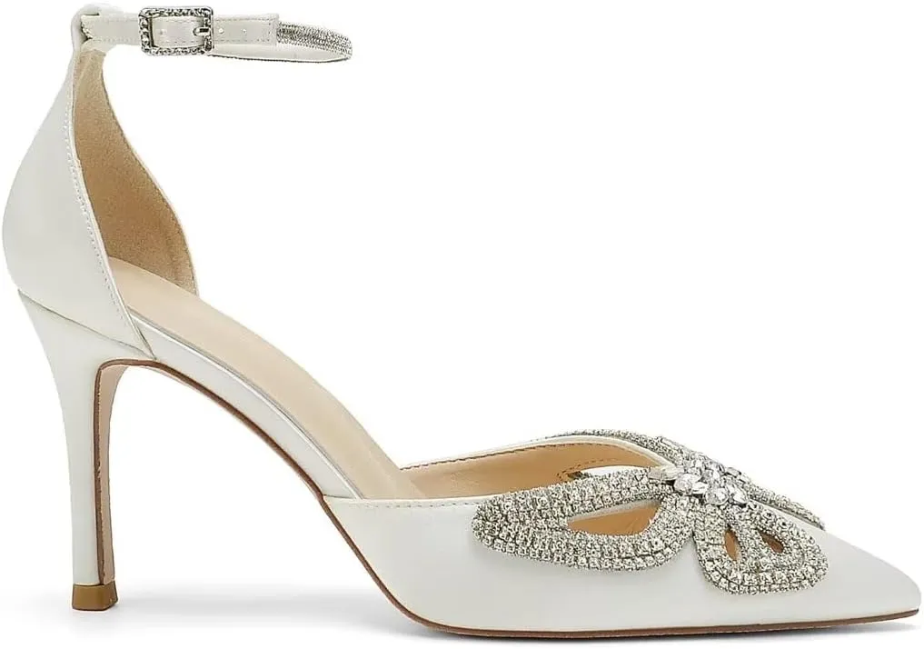High Heel Wedding Shoes for Bride Closed Toe Bridal Heels Rhinestones Butterfly Prom Evening Party Shoes