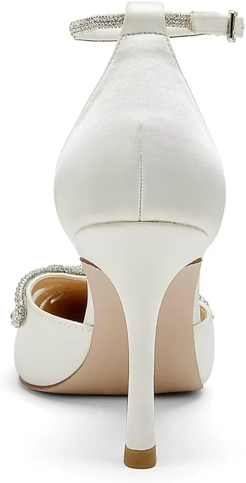 High Heel Wedding Shoes for Bride Closed Toe Bridal Heels Rhinestones Butterfly Prom Evening Party Shoes