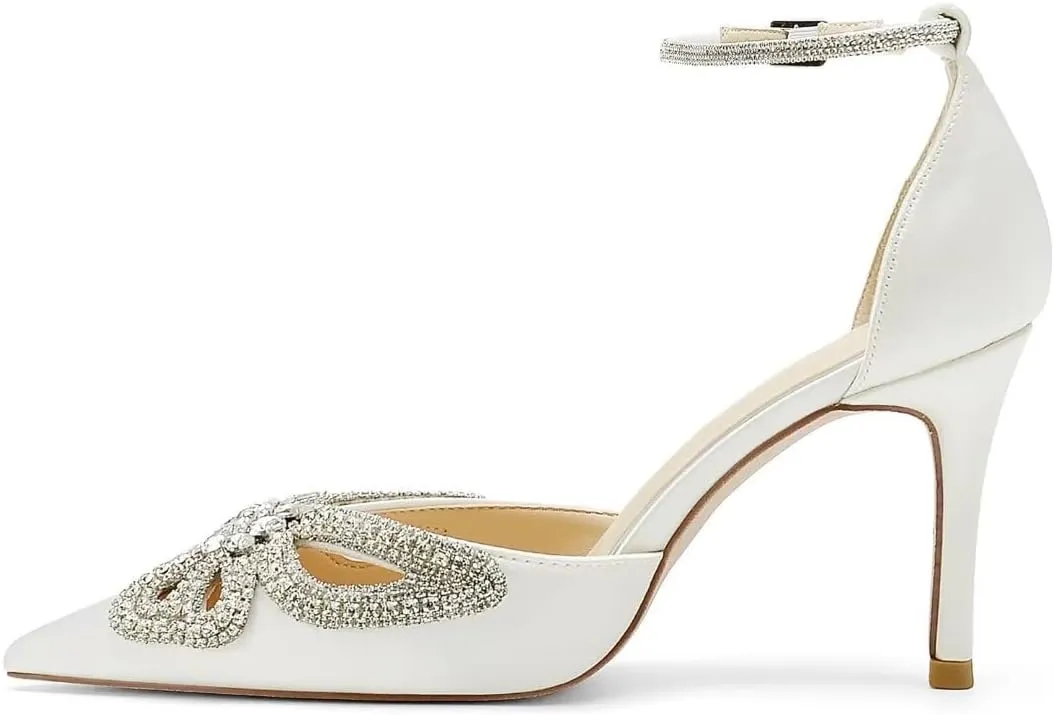 High Heel Wedding Shoes for Bride Closed Toe Bridal Heels Rhinestones Butterfly Prom Evening Party Shoes