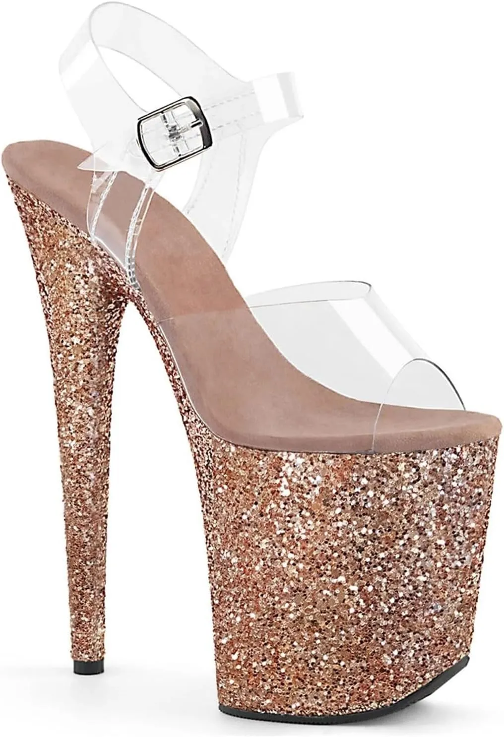 High Heels Women's Ankle Straps Peep Toe Buckle Platform Stiletto Sandals Shiny Wedding Party Pumps Shoes 20cm