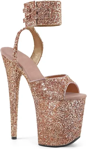 High Heels Women's Platform Stiletto Peep Toe Pump Sandals Double Buckle Belt Shiny Party Pole Dance Shoes 20cm