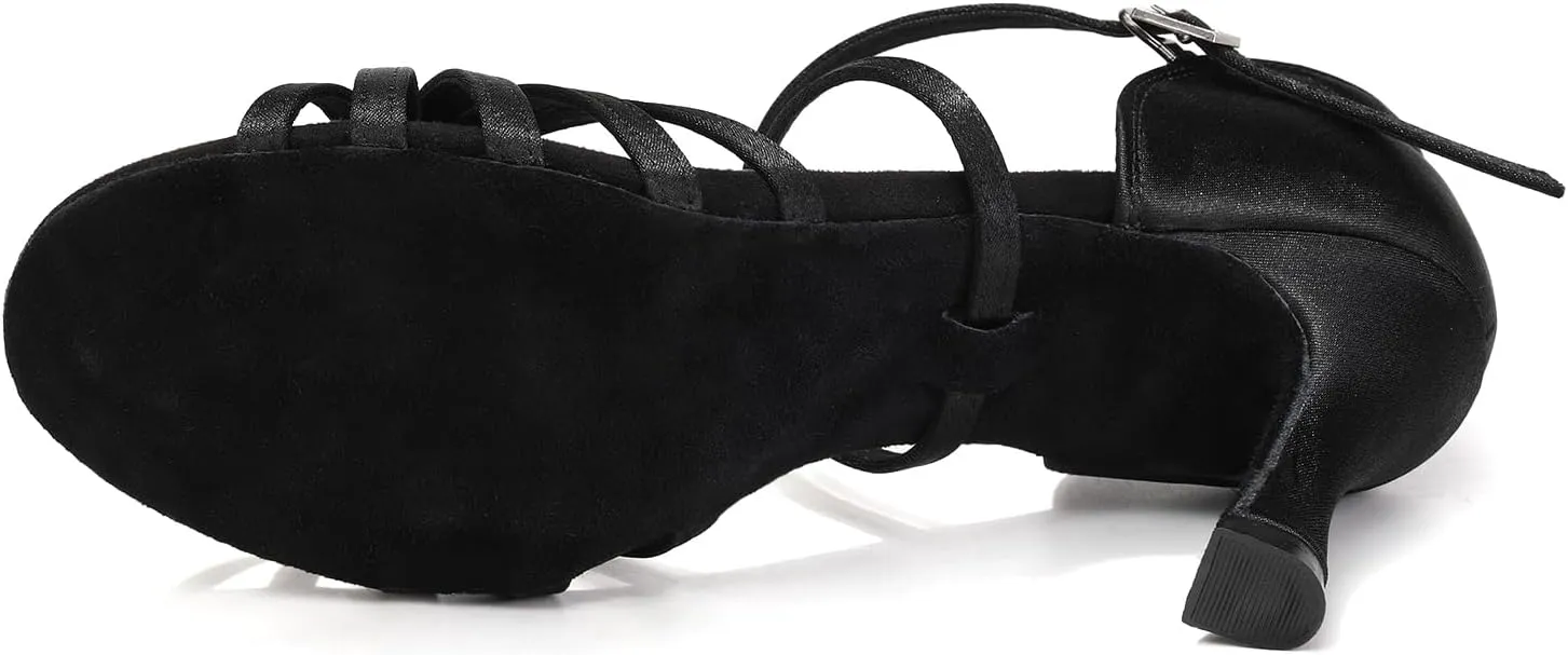 HIPPOSEUS Women's Satin Latin Dance Shoes Professional Ballroom Salsa Practice Performance Dance Shoes with High Heel