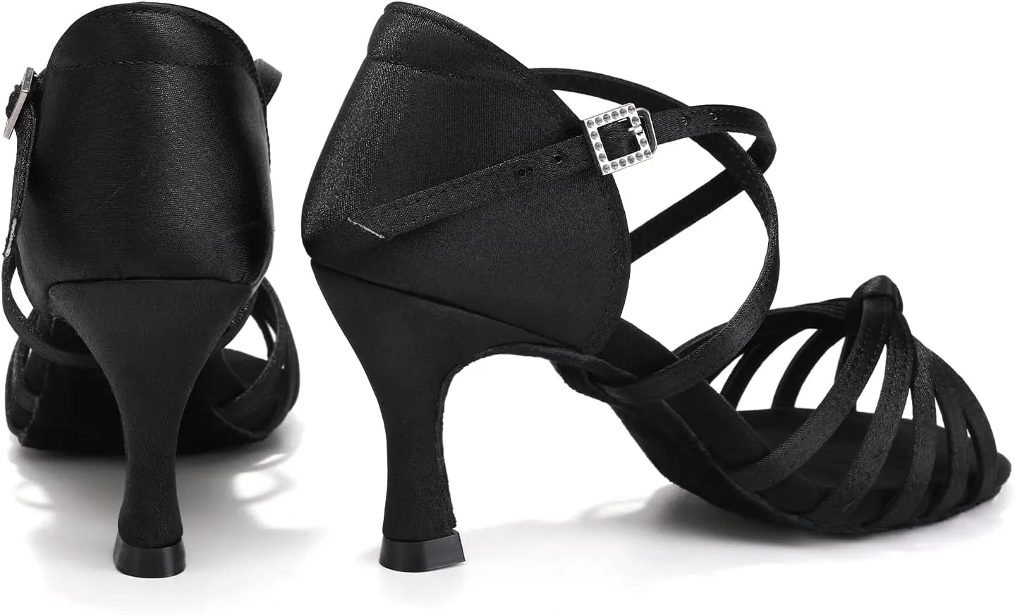 HIPPOSEUS Women's Satin Latin Dance Shoes Professional Ballroom Salsa Practice Performance Dance Shoes with High Heel