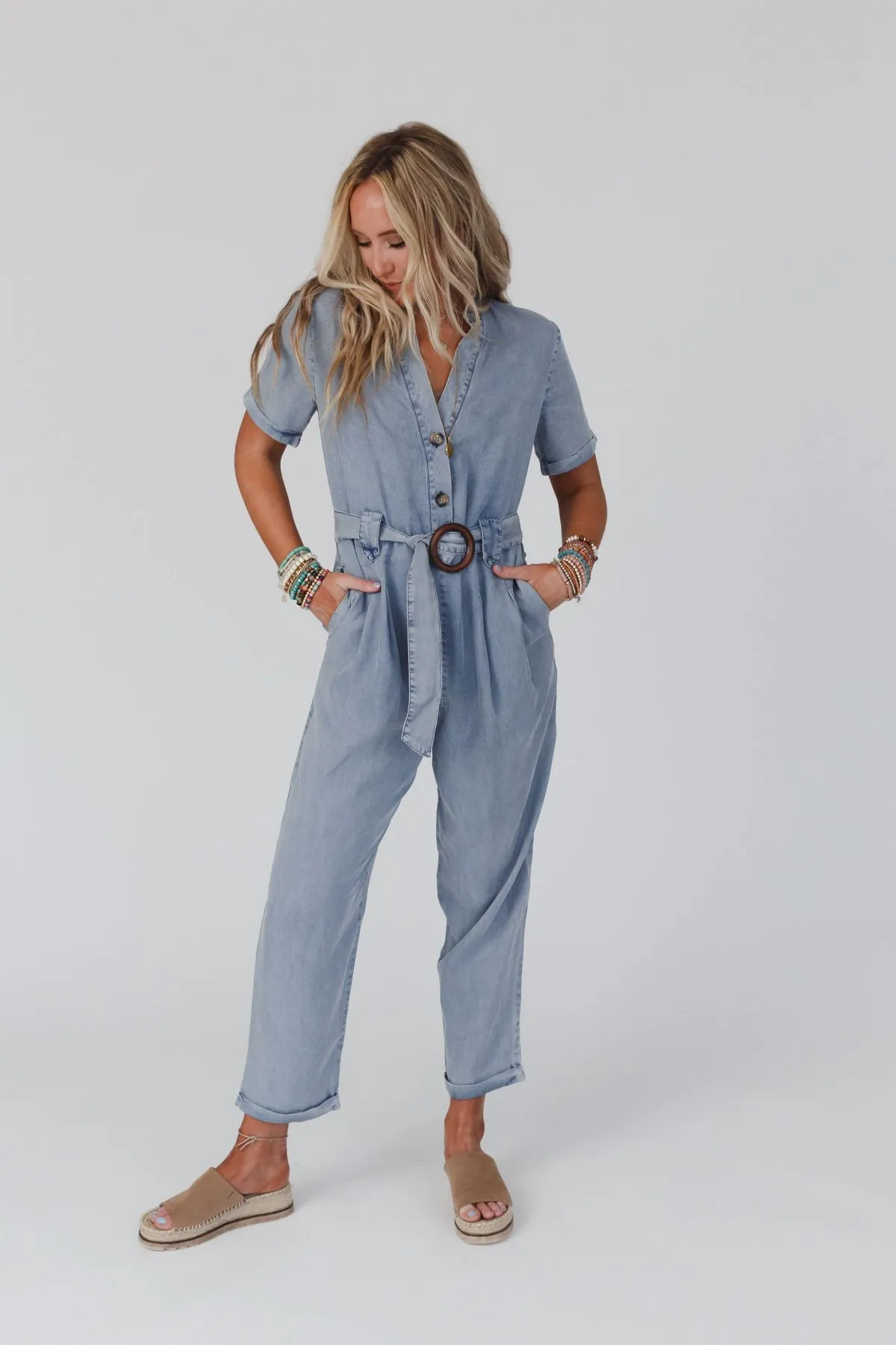 Hit The Hills Denim Jumpsuit - Denim