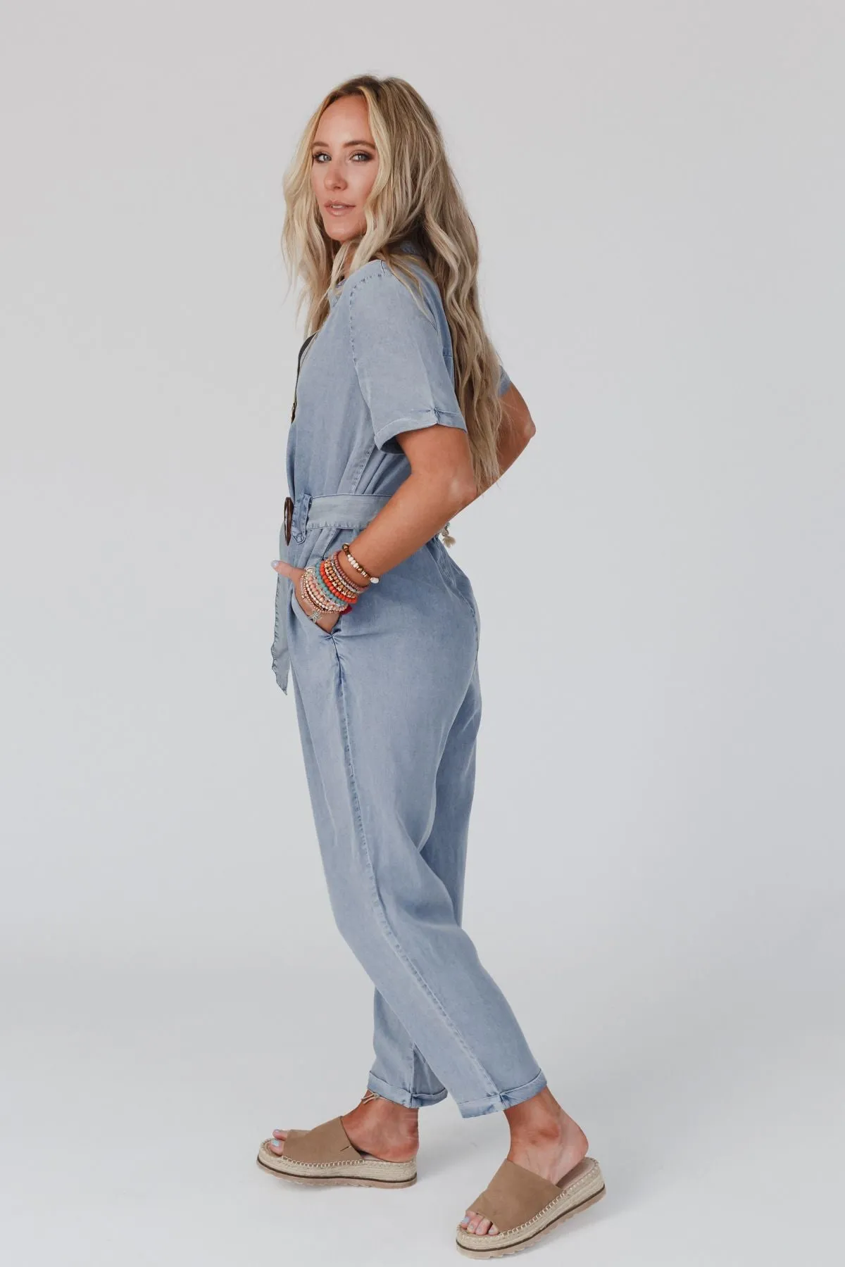 Hit The Hills Denim Jumpsuit - Denim