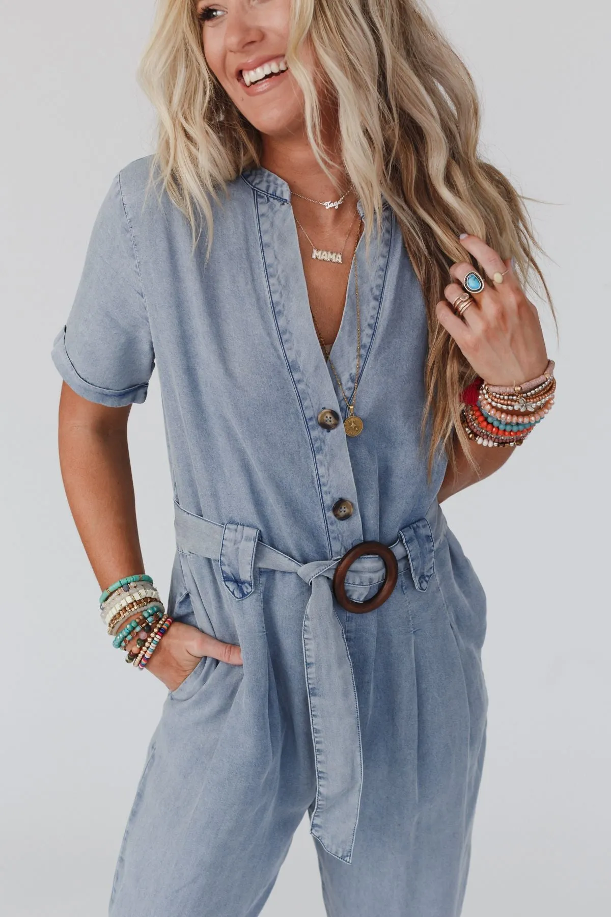 Hit The Hills Denim Jumpsuit - Denim