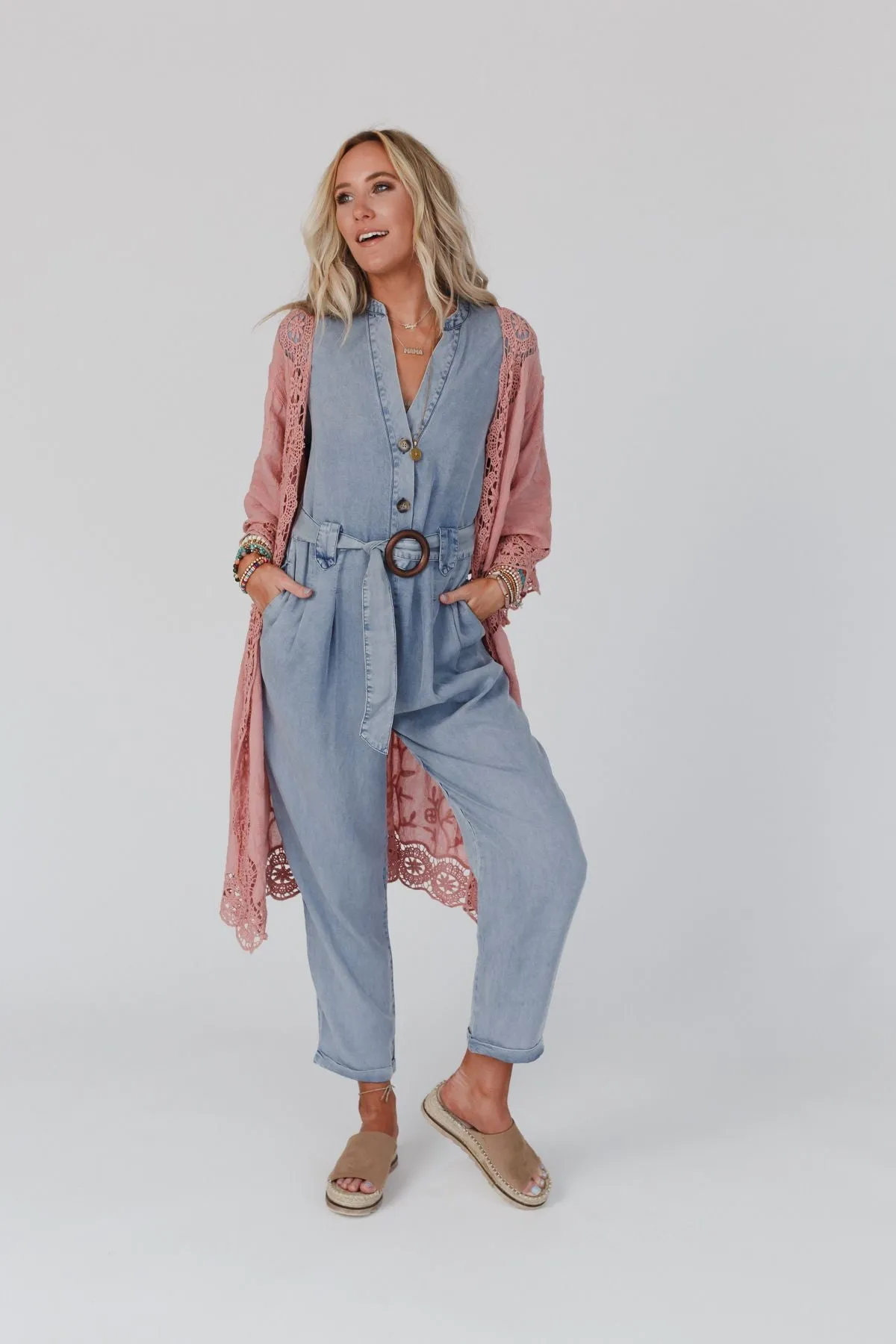 Hit The Hills Denim Jumpsuit - Denim