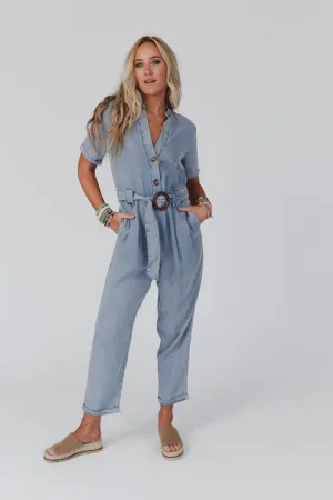 Hit The Hills Denim Jumpsuit - Denim
