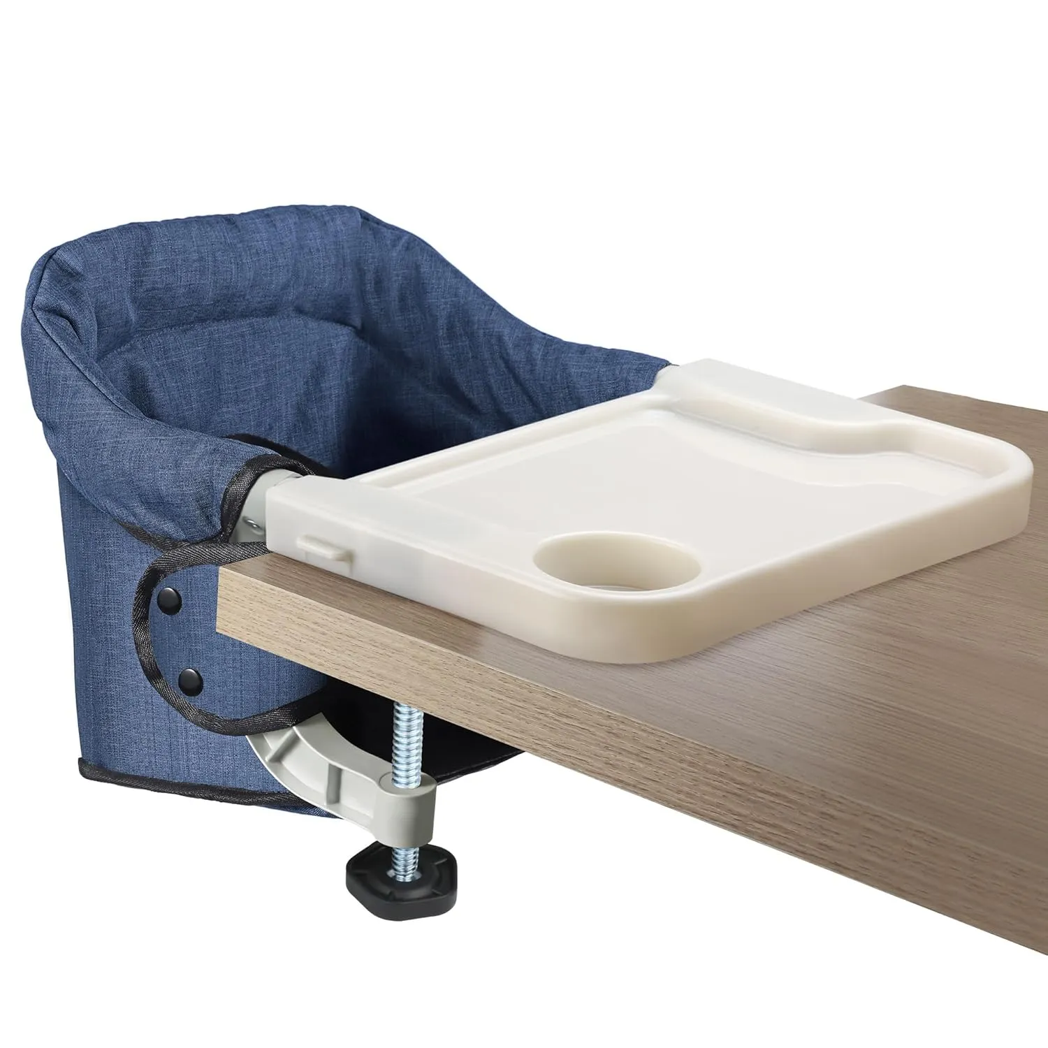 Hook On High Chair with Removable Dining Tray,Folding Portable Clip on Table High Chair,Baby Chair with Storage Bag for Indoor/Outdoor (Navy Blue)