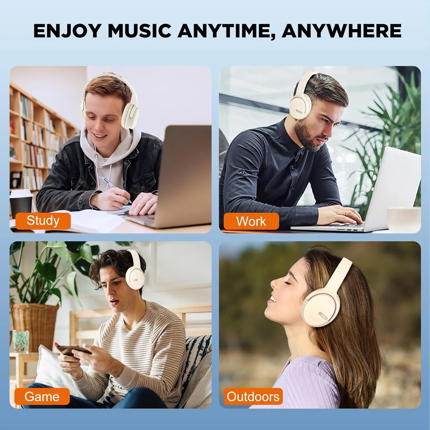 HTC Wireless Headphones Bluetooth 5.3 Earphone, Over Ear Bluetooth Headphones with Built-in Mic - 40Hours Playtime, Foldable Stereo Wireless Headset for Call Noise Cancellation, Travel, Home, Office