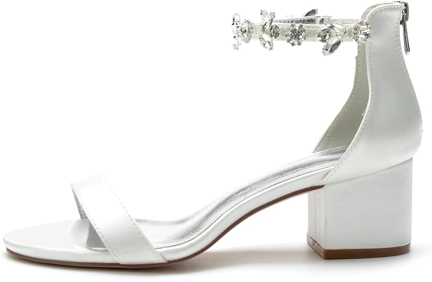 Hyinlays Women's Block Heel Chunky Crystal Sandals Satin Wedding Dress Shoes Low Heel for Bride Evening Prom Party Pumps