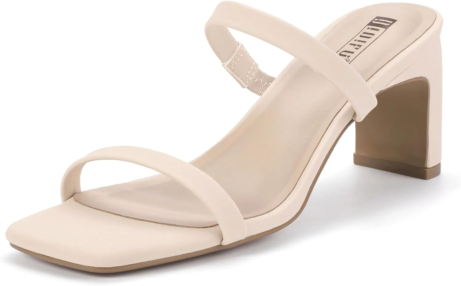 IDIFU IN3 Chunky Heels For Women Low Block Square Open Toe Heels Two Strap Slip On Comfortable Slides Heeled Sandals Sexy Wedding Prom Party Dress Shoes Cute Mule Short Heels