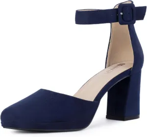 IDIFU IN3 Women's Chunky Block Heels Dress Shoes for Women - Dressy Wedding Bridal Prom Shoes - Pointed Toe Ankle Strap Comfortable Short Thick Heels
