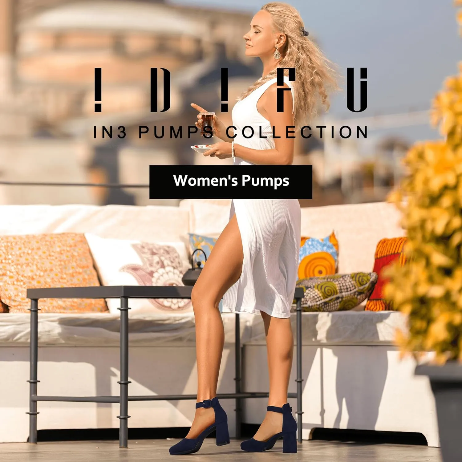 IDIFU IN3 Women's Chunky Block Heels Dress Shoes for Women - Dressy Wedding Bridal Prom Shoes - Pointed Toe Ankle Strap Comfortable Short Thick Heels