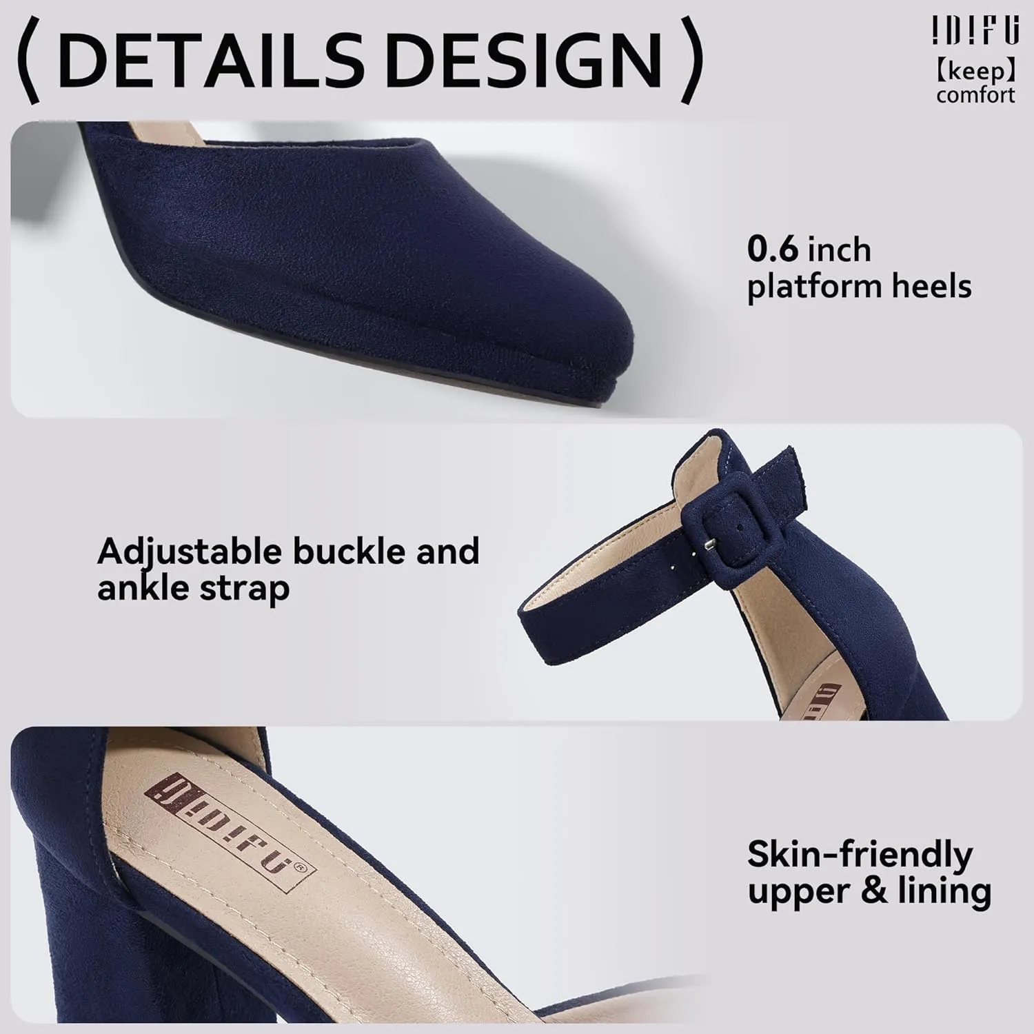 IDIFU IN3 Women's Chunky Block Heels Dress Shoes for Women - Dressy Wedding Bridal Prom Shoes - Pointed Toe Ankle Strap Comfortable Short Thick Heels