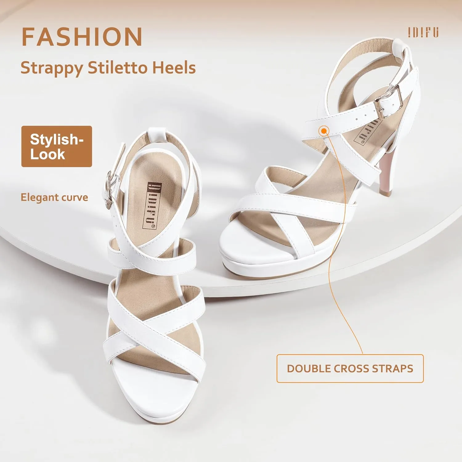 IDIFU Women's Dress Platform High Heels Strappy Heeled Sandals Open Toe Ankle Strap Shoes for Women Wedding Bridal Homecoming