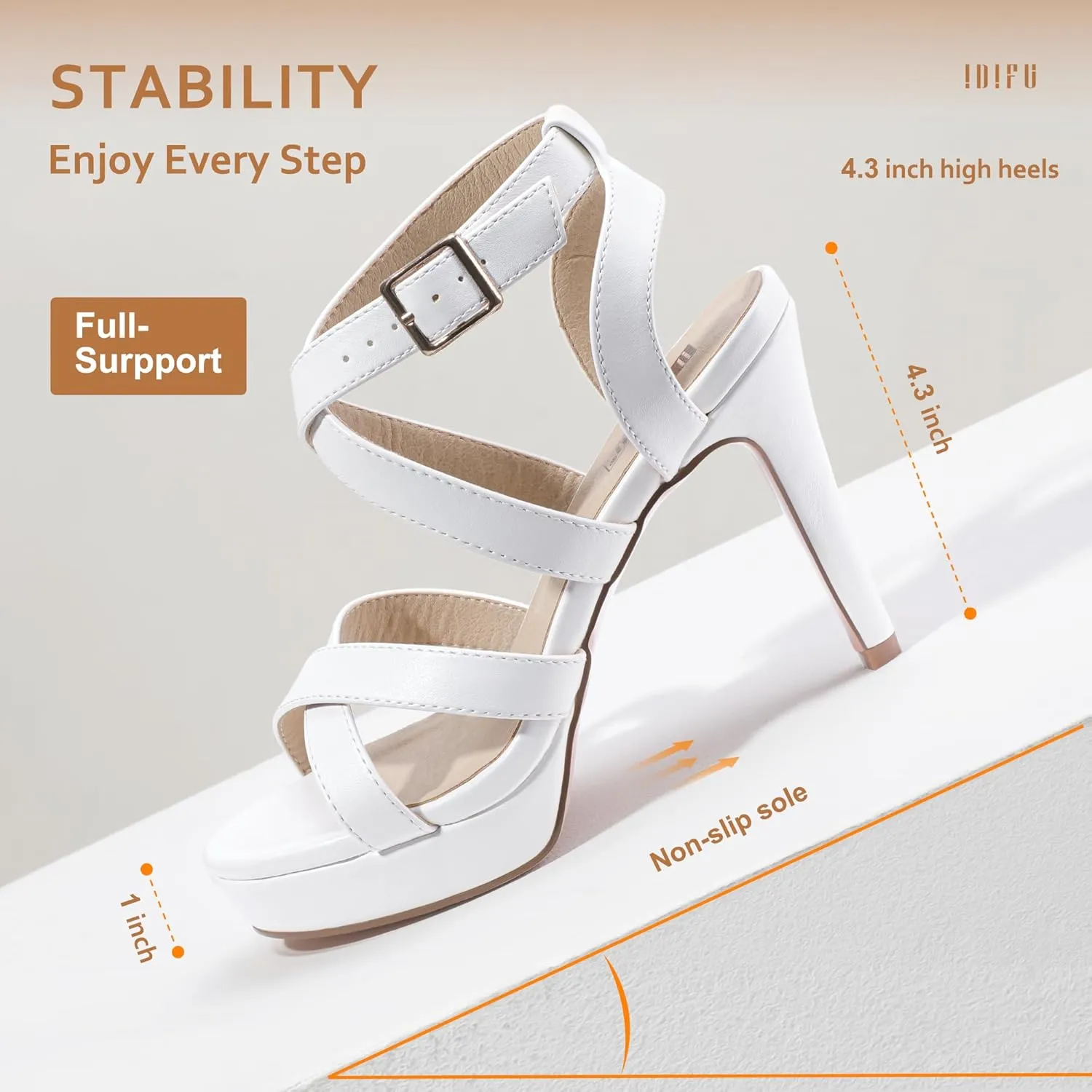 IDIFU Women's Dress Platform High Heels Strappy Heeled Sandals Open Toe Ankle Strap Shoes for Women Wedding Bridal Homecoming