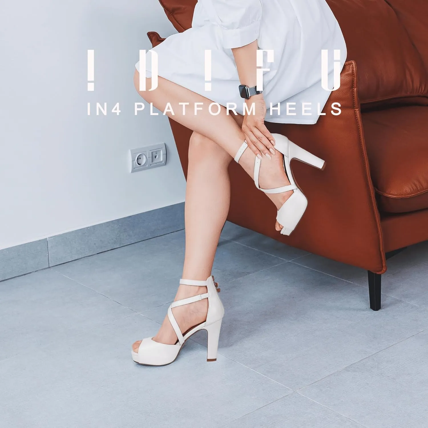 IDIFU Women's IN4 Platform Heels Strappy Chunky Heels For Women Dressy Peep Toe High Heels For Women Bridal Wedding Shoes For Bride On Evening Prom