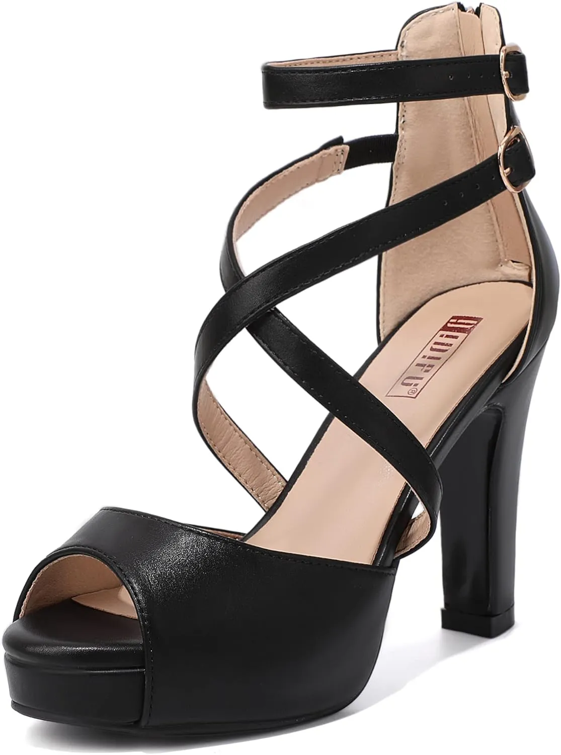 IDIFU Women's IN4 Platform Heels Strappy Chunky Heels For Women Dressy Peep Toe High Heels For Women Bridal Wedding Shoes For Bride On Evening Prom
