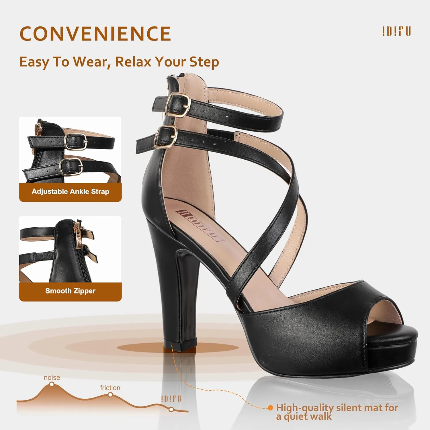 IDIFU Women's IN4 Platform Heels Strappy Chunky Heels For Women Dressy Peep Toe High Heels For Women Bridal Wedding Shoes For Bride On Evening Prom