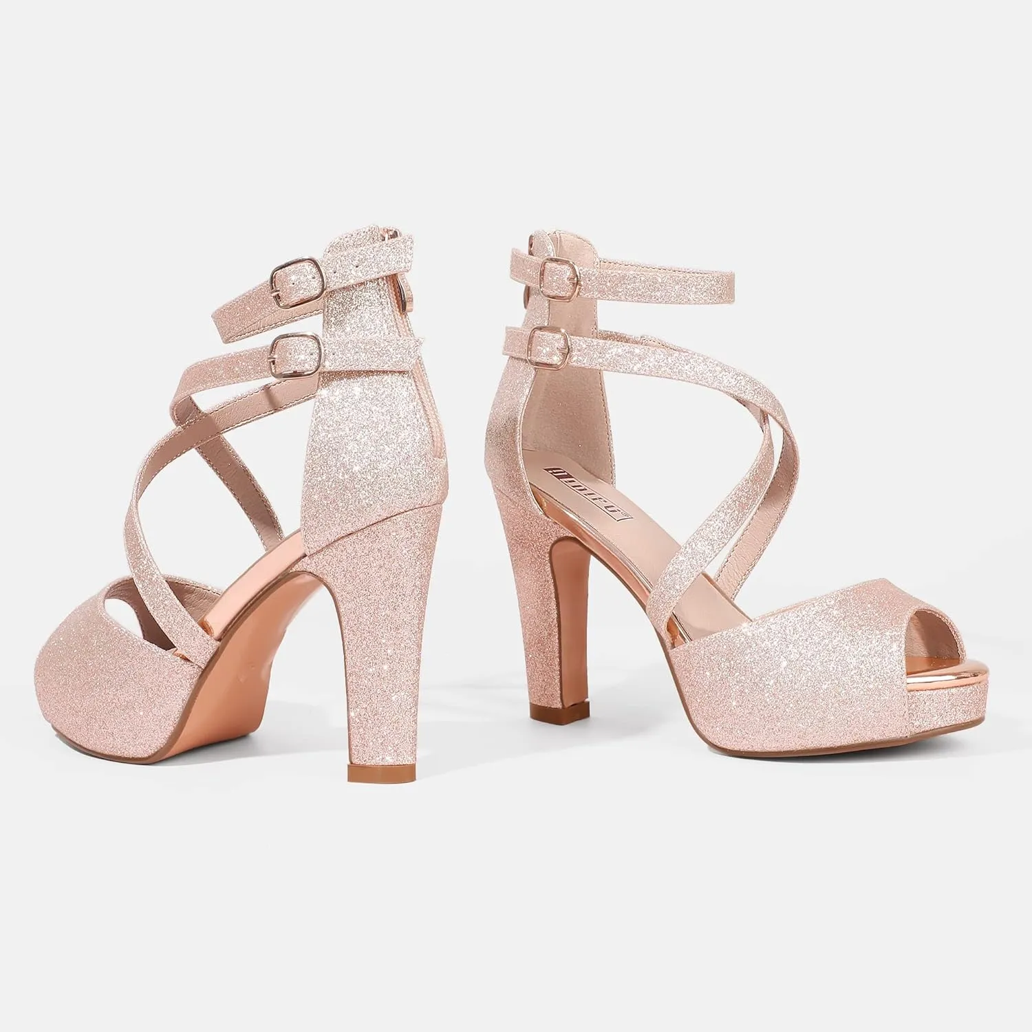 IDIFU Women's IN4 Platform Heels Strappy Chunky Heels For Women Dressy Peep Toe High Heels For Women Bridal Wedding Shoes For Bride On Evening Prom