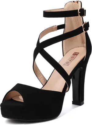 IDIFU Women's IN4 Platform Heels Strappy Chunky Heels For Women Dressy Peep Toe High Heels For Women Bridal Wedding Shoes For Bride On Evening Prom