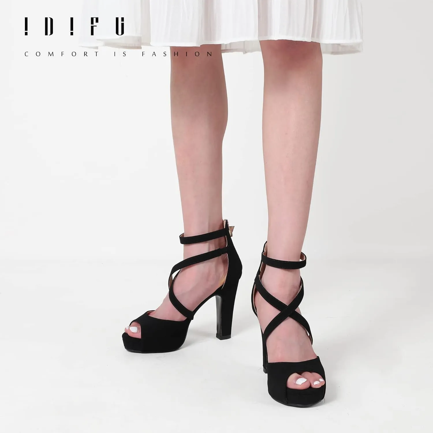 IDIFU Women's IN4 Platform Heels Strappy Chunky Heels For Women Dressy Peep Toe High Heels For Women Bridal Wedding Shoes For Bride On Evening Prom
