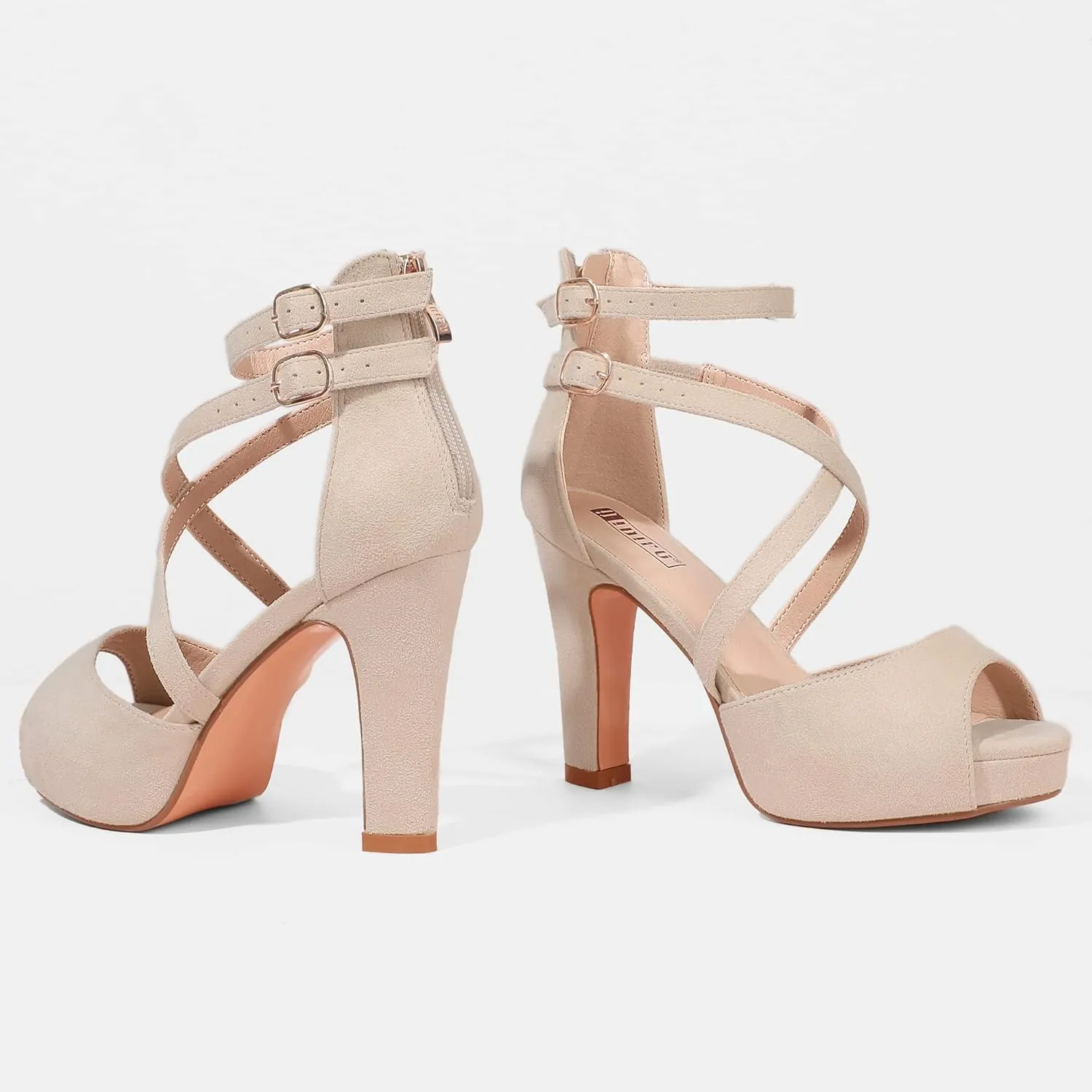 IDIFU Women's IN4 Platform Heels Strappy Chunky Heels For Women Dressy Peep Toe High Heels For Women Bridal Wedding Shoes For Bride On Evening Prom